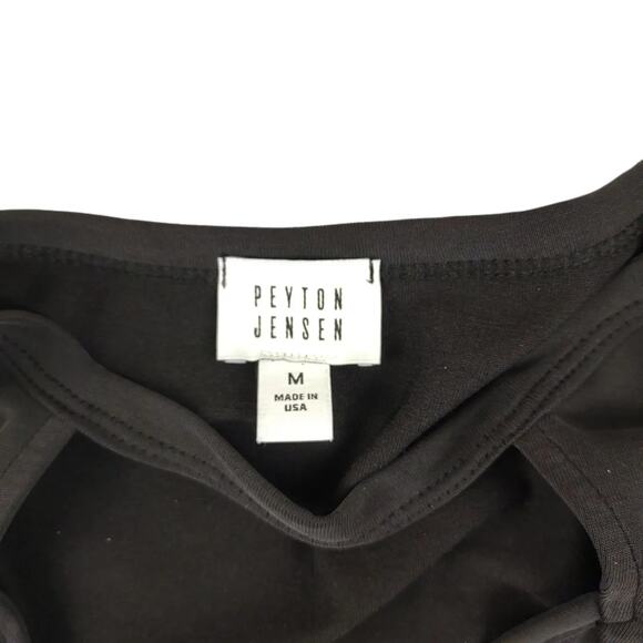 PEYTON JENSEN Women's M Soft Model Blend Keyhole V-Neck Black Top, Made in USA - Picture 2 of 6